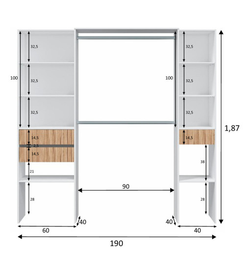 Armario vestidor abierto de 190 cm EDITH