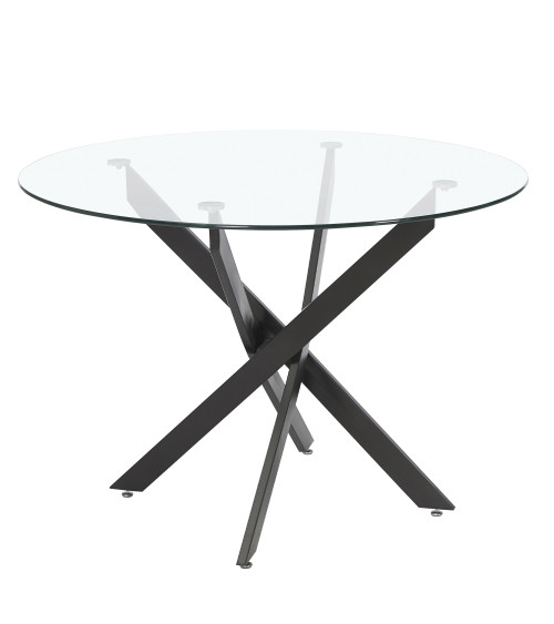 Mesa comedor redonda de cristal DAN patas cruzadas