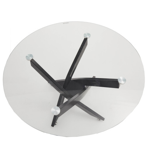 Mesa comedor redonda de cristal DAN patas cruzadas