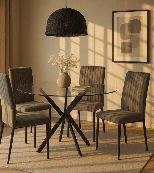 Mesa comedor redonda de cristal DAN patas cruzadas