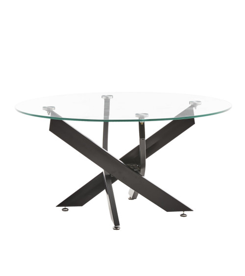 Mesa centro de cristal redonda DAN con patas cruzadas