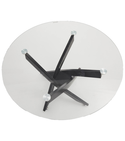 Mesa centro de cristal redonda DAN con patas cruzadas