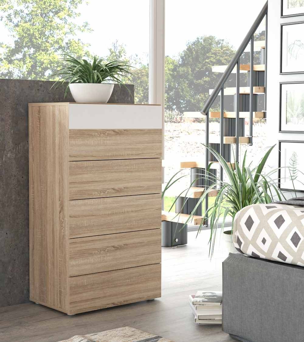 Cómoda 5 cajones WINTER en madera roble.