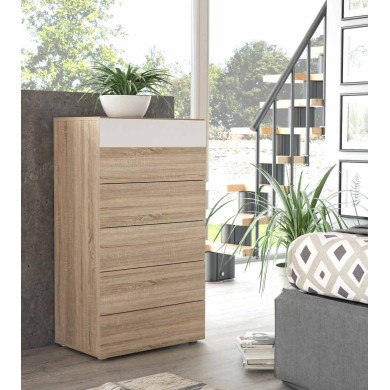 Cómoda 5 cajones WINTER en madera roble.