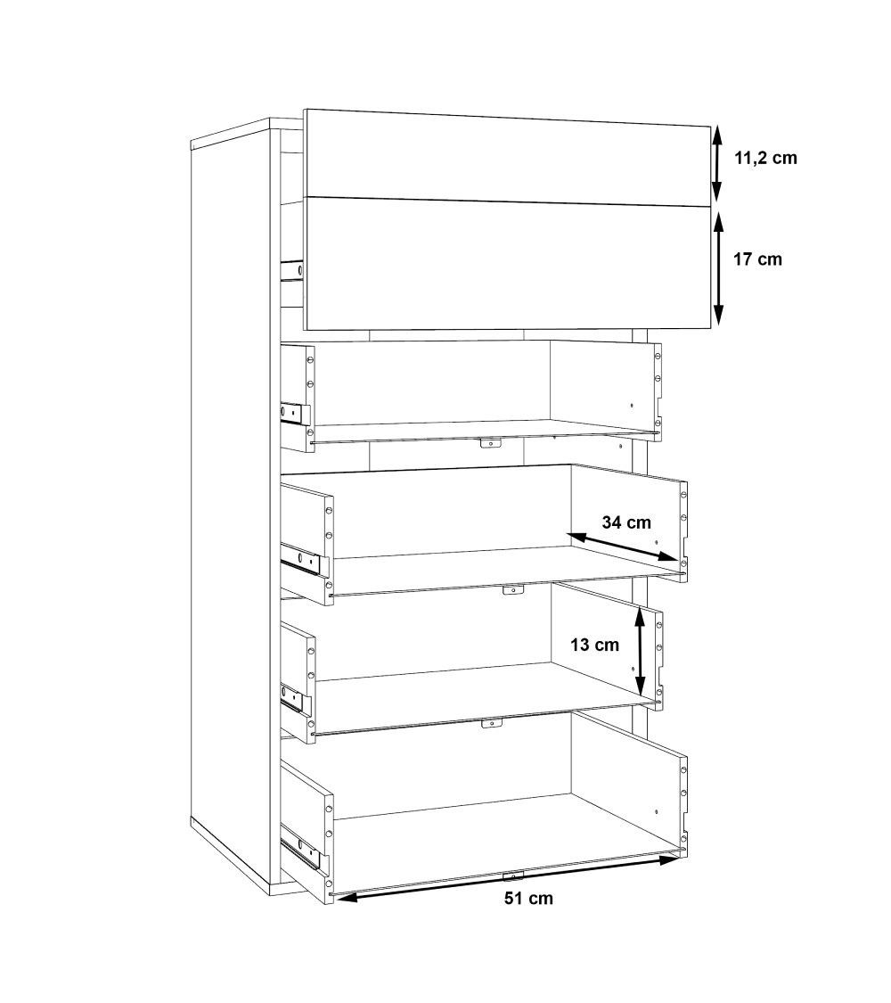 Cómoda 5 cajones WINTER en madera roble.