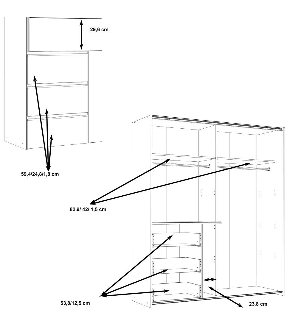 Armario ropero 170 cm puertas correderas + cajonera WINTER2
