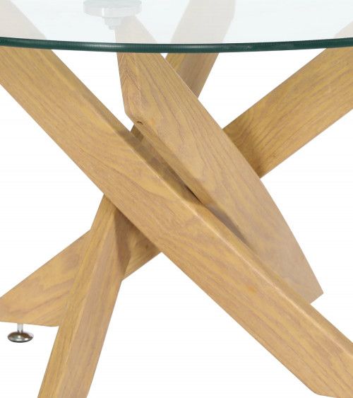 Mesa centro de cristal redonda DAN con patas cruzadas