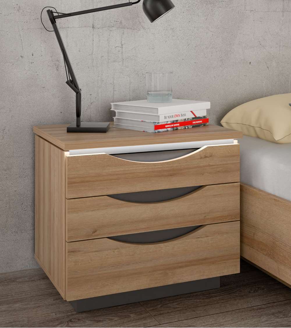 Mesita de noche 3 cajones con luces led SATURN