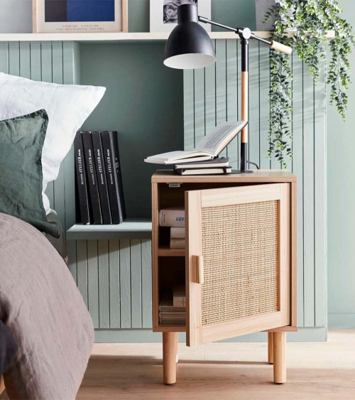 Mesita de noche de ratán 1 puerta CAMILE